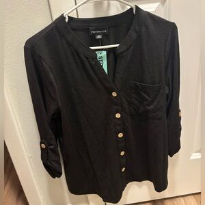 Black 3/4 Sleeve Button Down Blouse